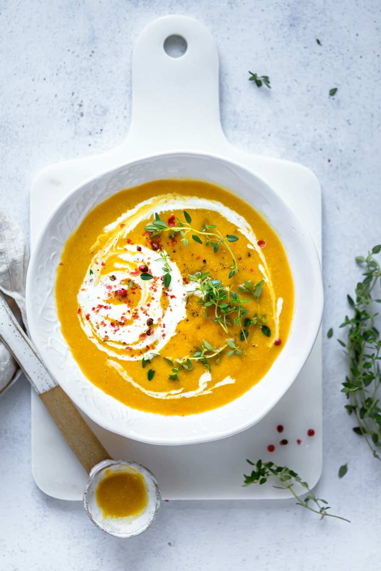 Healthy golden turmeric dal with fresh herbs